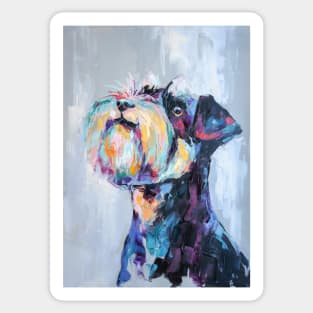 Conceptual portrait in multicolored painting of a schnauzer muzzle. Sticker